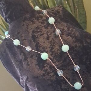 Avon Long Aqua Beaded Crystal Cut Necklace.